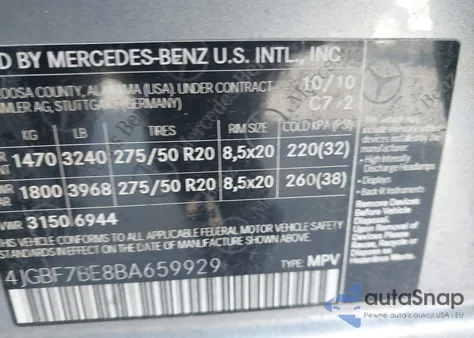 2011 Mercedes-Benz Gl 450 4Matic z USA, uszkodzony, nr VIN 4JGBF7BE8BA659929